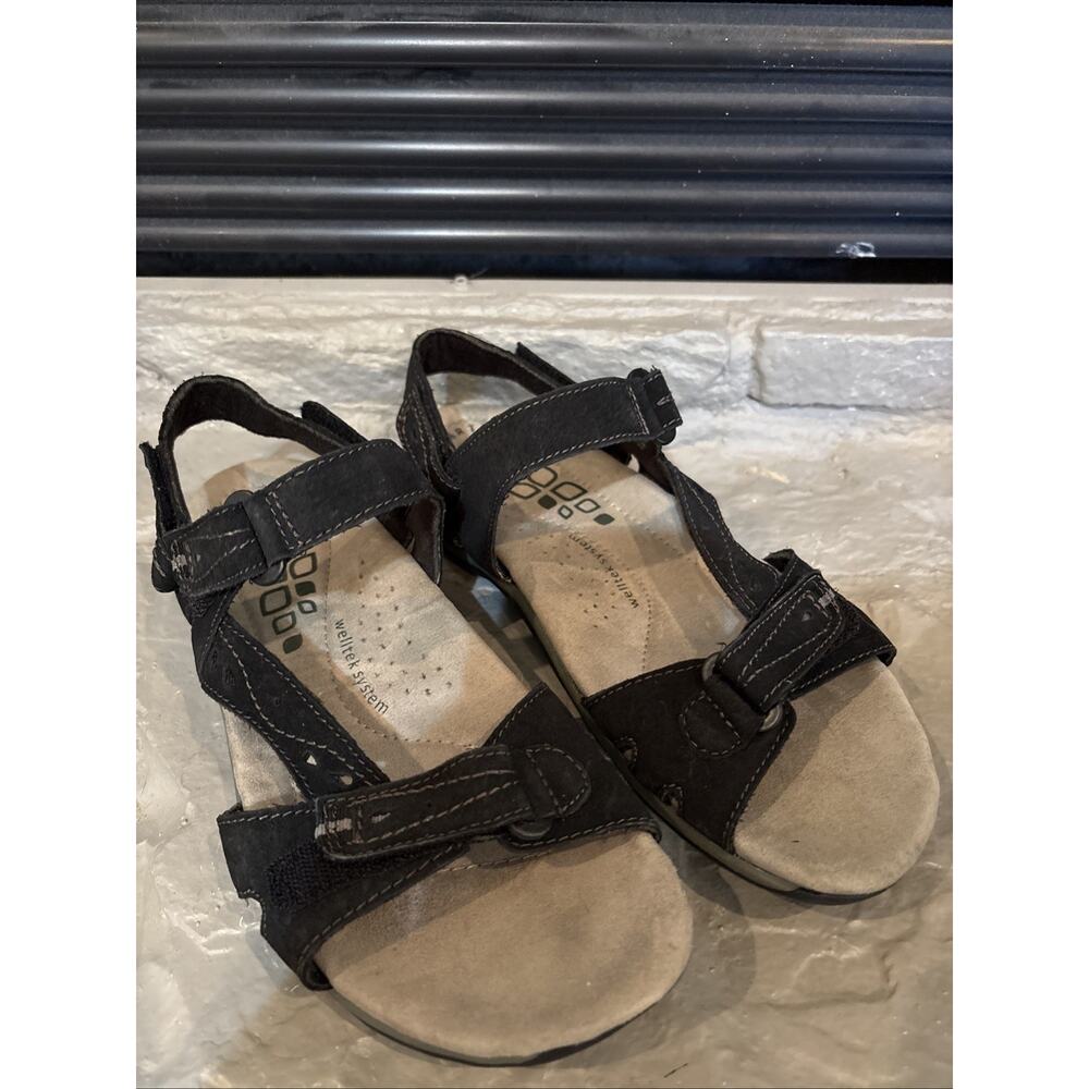 Earth Origins Savoy Slade Sandal Women's 9.5W Black Suede Strappy Comfort Wide